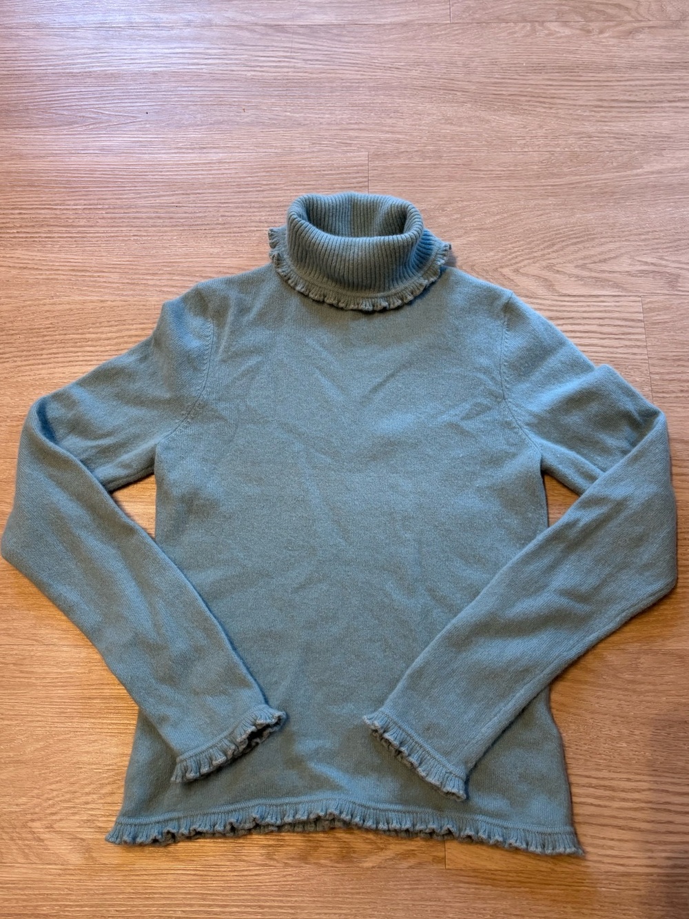 VTG Ralph Ralph Lauren Women’s XS Ruffle Turtleneck Teal Angora Rabbit Wool 90s
